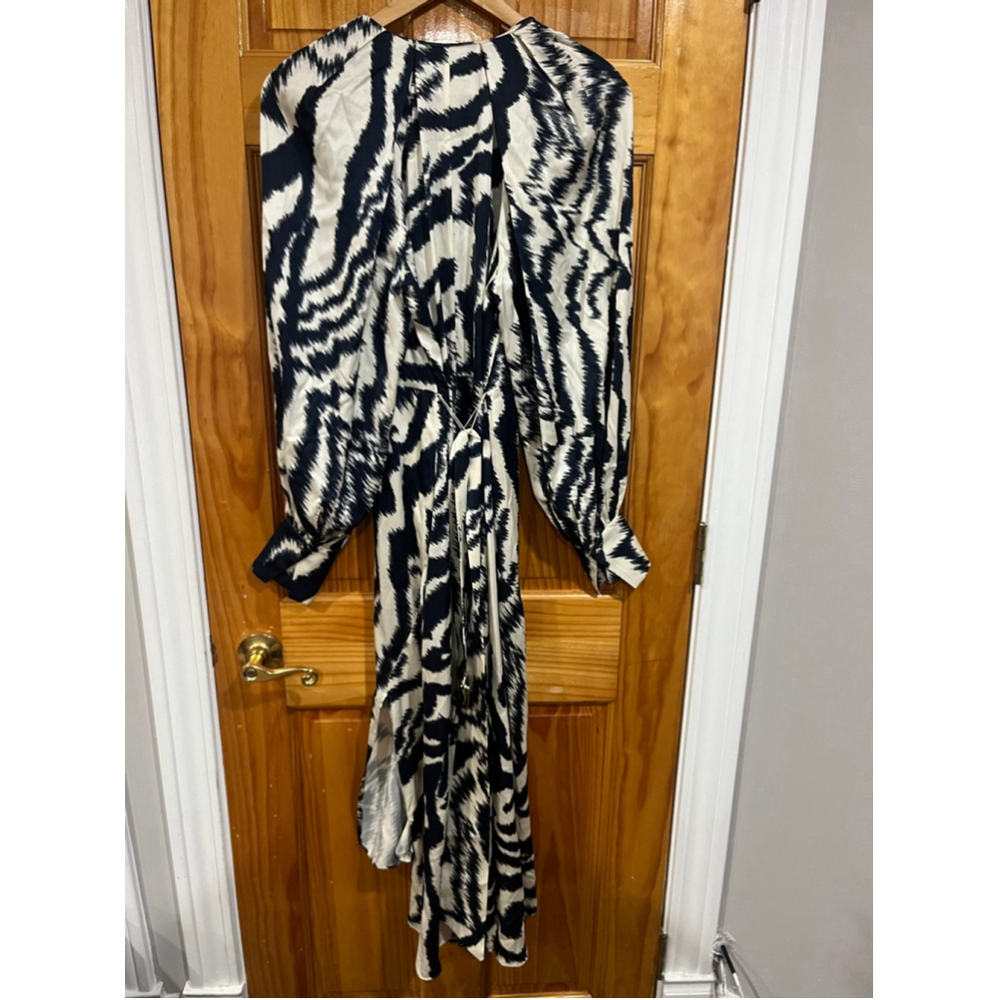 Ted Baker Sandiia Midi Dress Belted Satin Abstract Print Long Sleeve Size 1 US 2